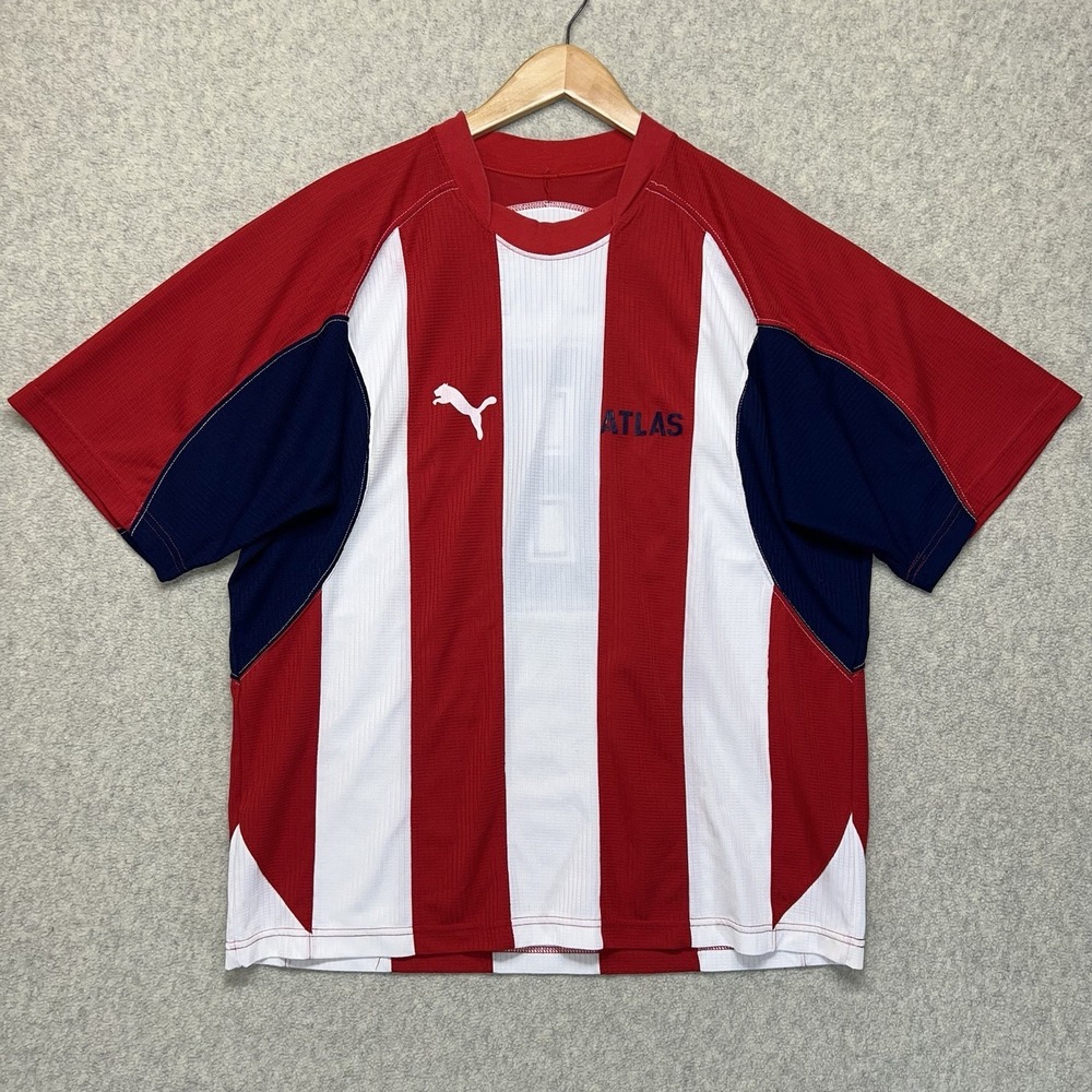 Puma Atlas Soccer Jersey Mens Large Red White Striped Liga MX Futbol Shirt